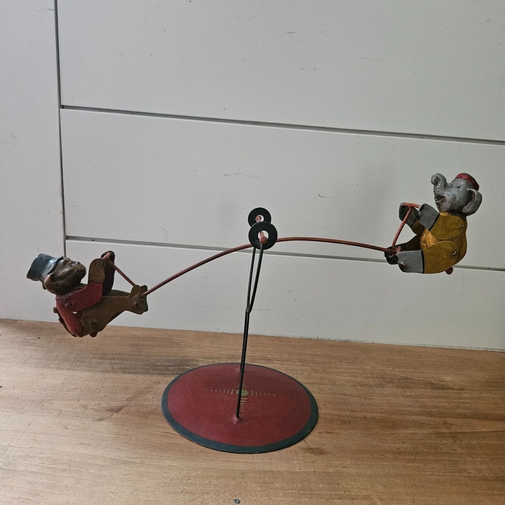 Vintage Dept 56 Circus‎ Monkey & Elephant Balancing Sculpture Metal Figurine